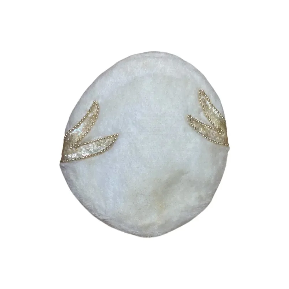 1960s Vintage White Fur Calot Hat Pearl Beaded Vintage Cocktail Topper - Picture 6 of 9